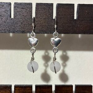 Silver Heart and Rose Quartz Earrings